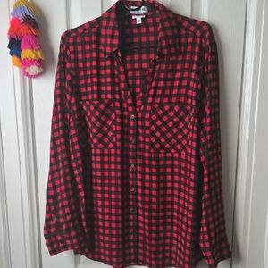 NWOT EXPRESS PORTOFINO CHIFGON BUFFALO Red and Black Checkered Button-Up BLOUSE